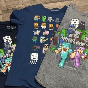 Old Navy Blue and Gray Short Sleeve Tees with Minecraft Graphics